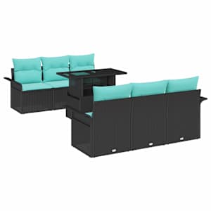 Sada zahradních pohovek s polštářem 7 pcs Černá Poly ratan - obrázek 2
