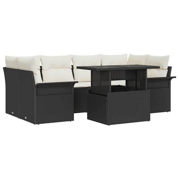 vidaXL Aia Diivanikomplekt 7 tk Must [S&uuml;nteetiline]: Pol&uuml; Rattan