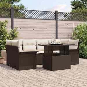 Vrtna sedežna garnitura z blazino 7 pcs Rjava Poly ratan