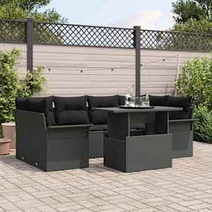 Vrtna sedežna garnitura z blazino 7 pcs Črna Poliratan