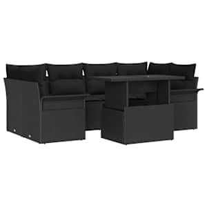 vidaXL Aia Diivanikomplekt 7 tk Must [S&uuml;nteetiline]: Pol&uuml; Rattan