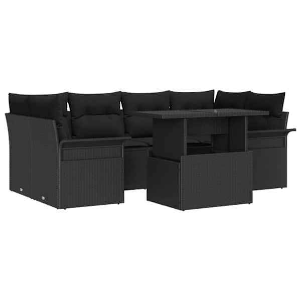 vidaXL Aia Diivanikomplekt 7 tk Must [S&uuml;nteetiline]: Pol&uuml; Rattan