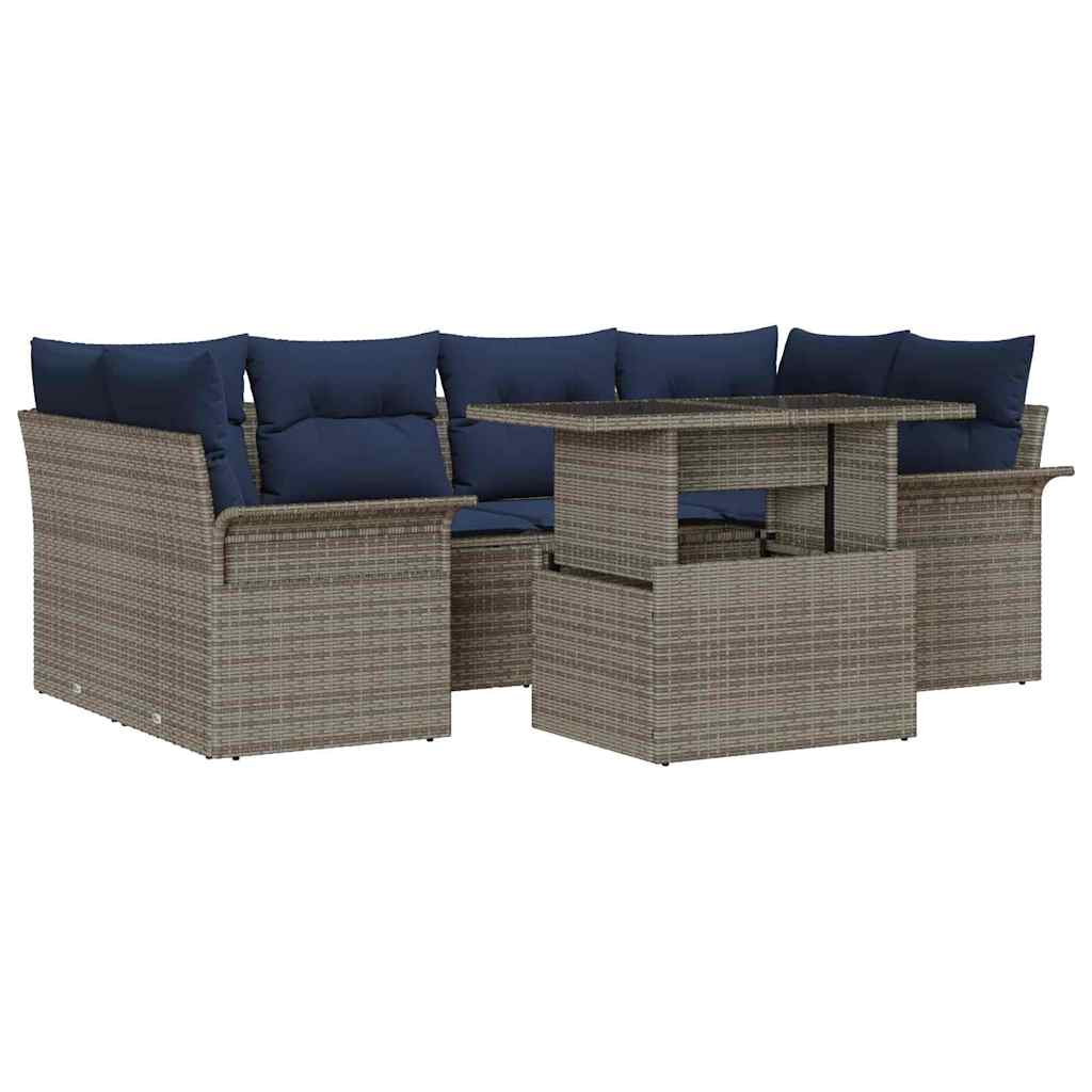 Tuin Sofa Set met kussen met opslag 7 pcs Grijs Poly Rattan - Afbeelding 2