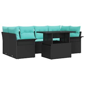 Sada zahradních pohovek s polštářem 7 pcs Černá Poly Ratan - obrázek 2