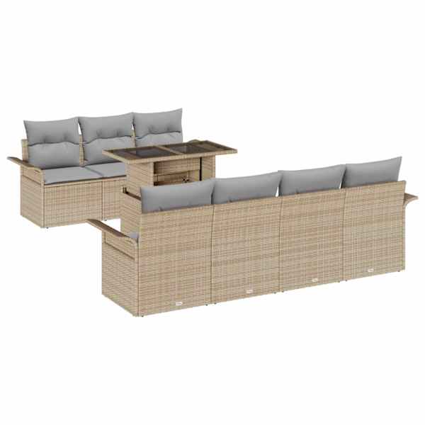 vidaXL Aia Diivanikomplekt 8 tk Beež [S&uuml;nteetiline]: Pol&uuml; Rattan