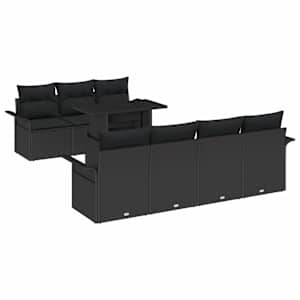 vidaXL Aia Diivanikomplekt 8 tk Must [S&uuml;nteetiline]: Pol&uuml; Rattan