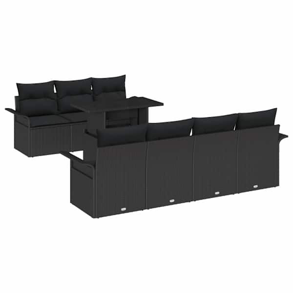 vidaXL Aia Diivanikomplekt 8 tk Must [S&uuml;nteetiline]: Pol&uuml; Rattan