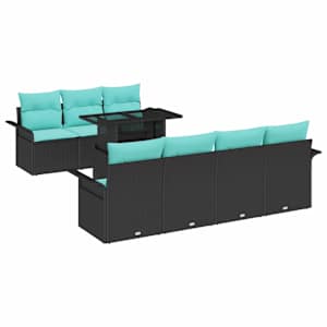 Sada zahradních pohovek s polštářem 8 pcs Černá Poly Ratan - obrázek 2