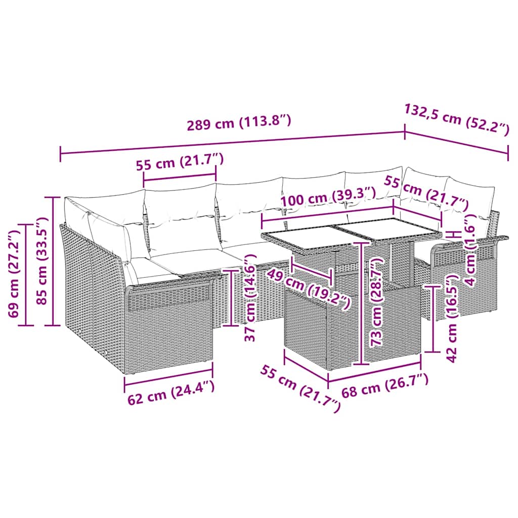 Sada zahradních pohovek 8 pcs Světle šedá Poly ratan - obrázek 15