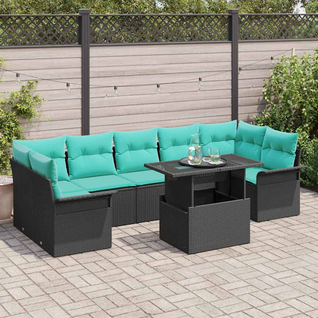Aia Diivanikomplekt padjaga 8 pcs Must Polü Rattan
