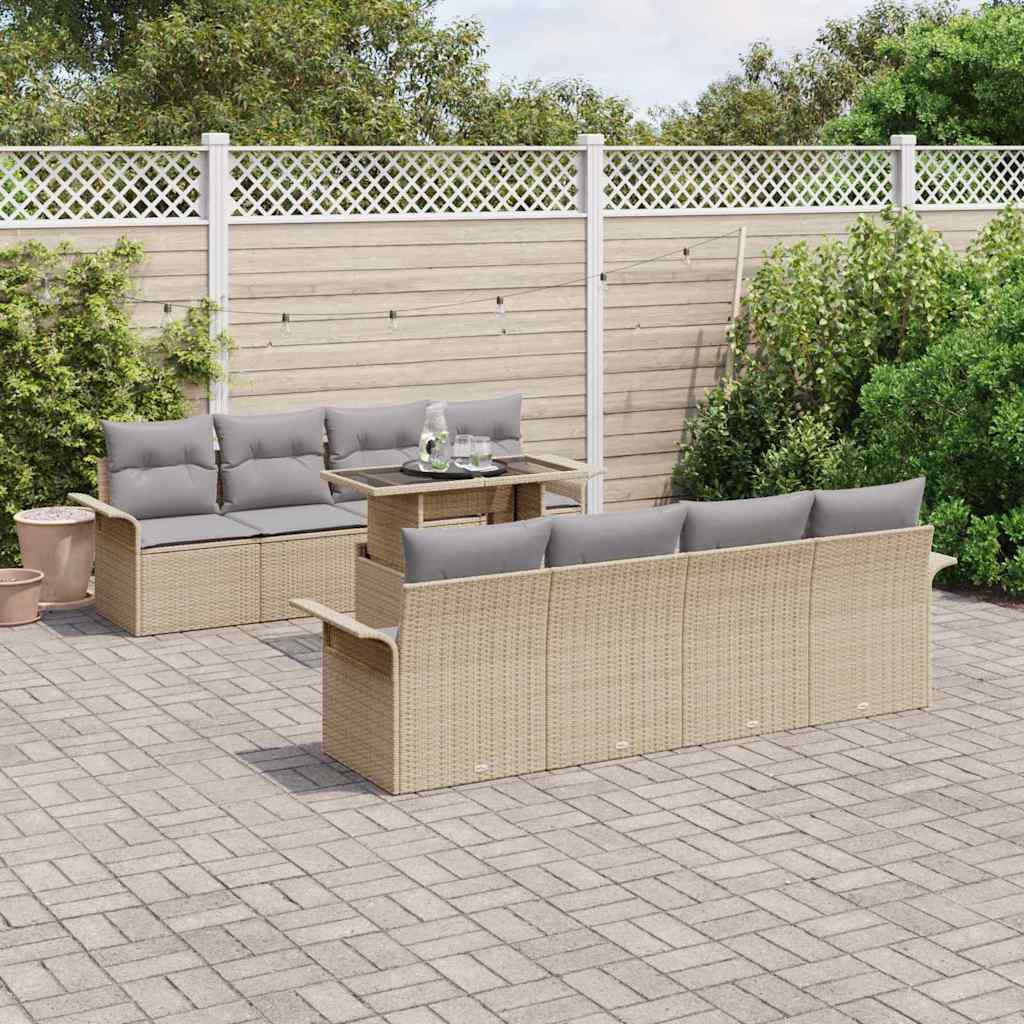Garden Sofa Set vidaXL 9 Часов с възглавници Бежов Полираатан, Garden Sofa Set vidaXL 2 местен с място за съхранение и възглавници Бежов Полираатан