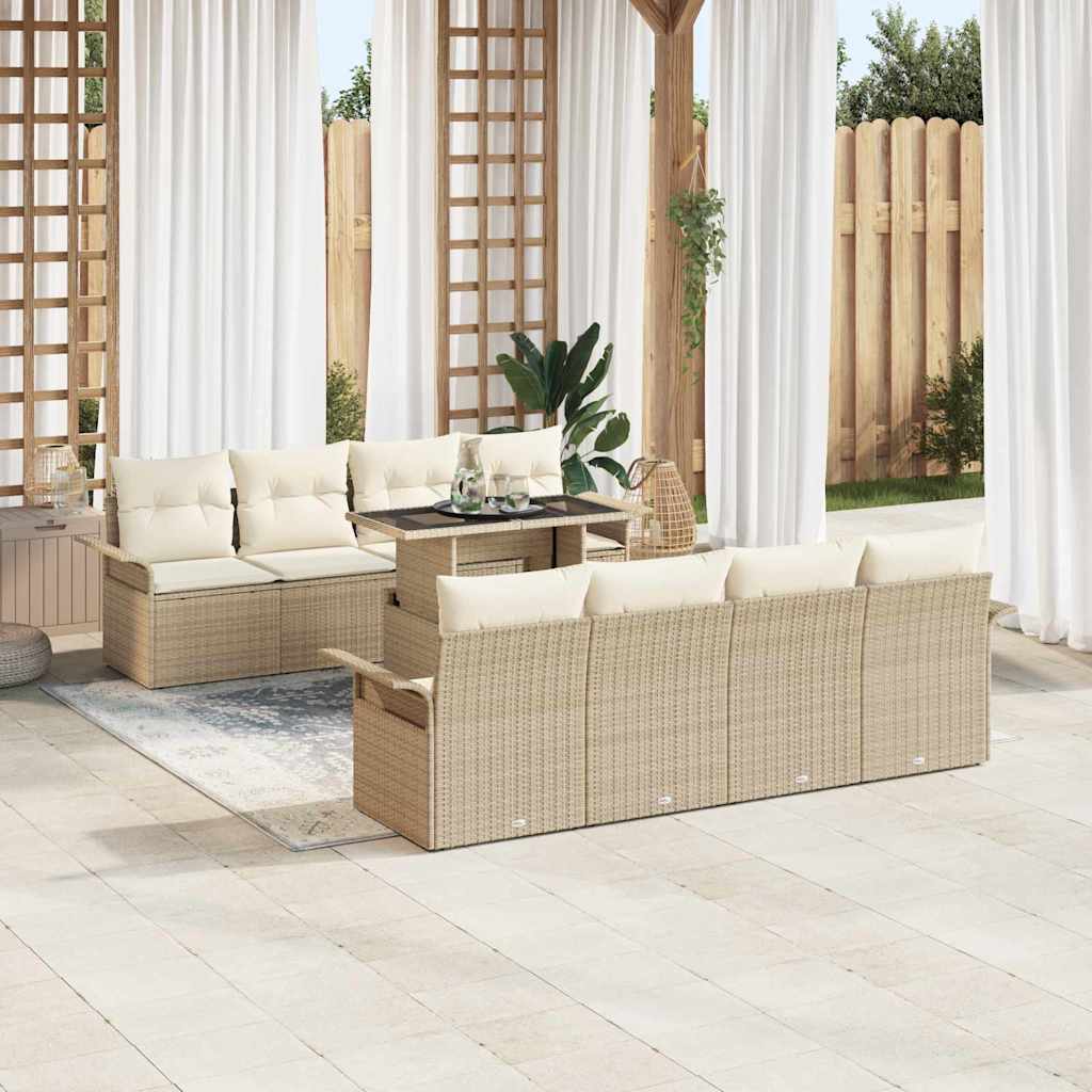 vidaXL 9-delige tuinset met kussens in beige poly rattan