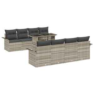 vidaXL Aia Diivanikomplekt 9 tk Helehall [S&uuml;nteetiline]: Pol&uuml; Rattan