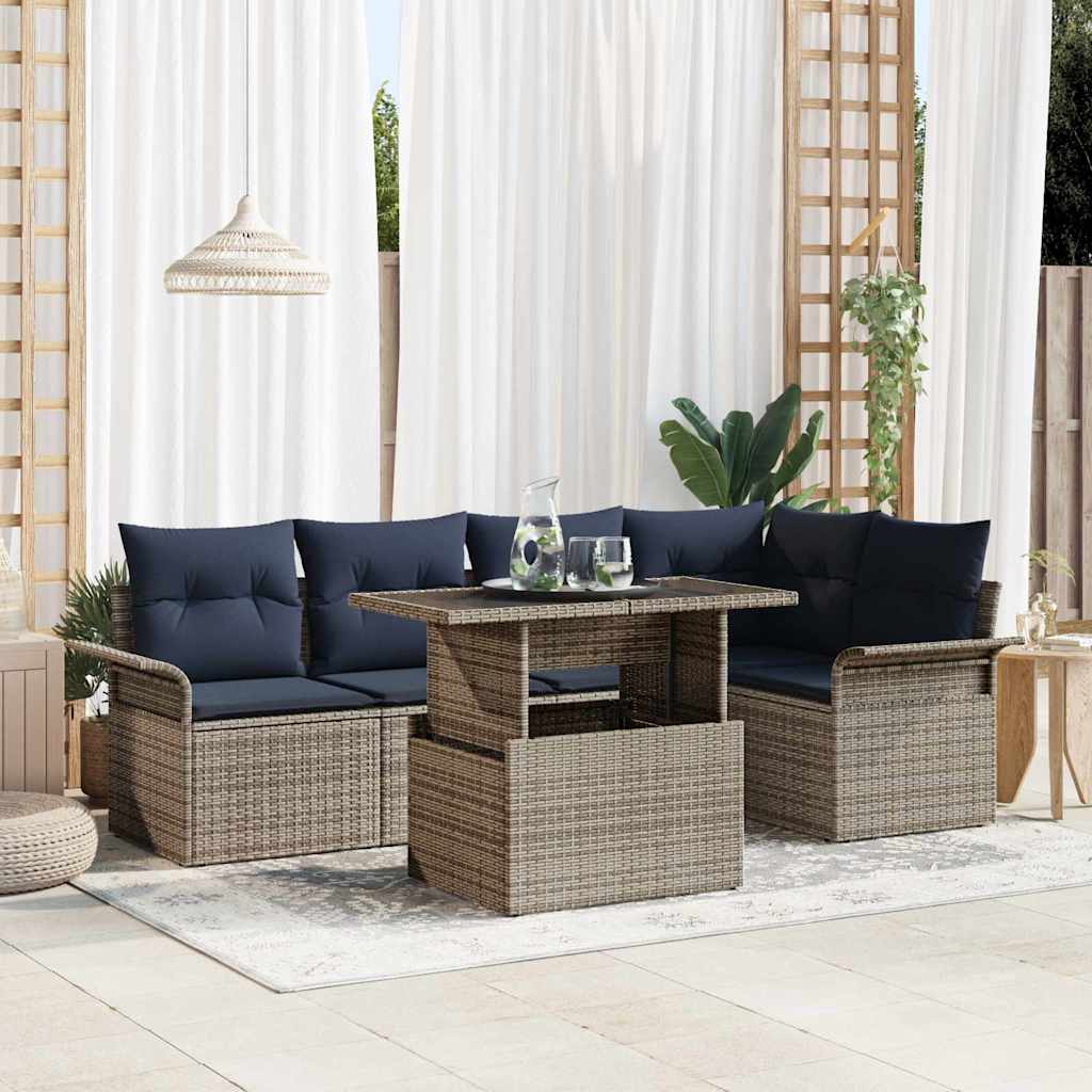 vidaXL Set de canapele pentru grădină cu pernă 6 pcs Gri Poli Rattan