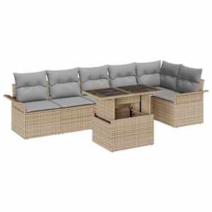 vidaXL Aia Diivanikomplekt 7 tk Beež [S&uuml;nteetiline]: Pol&uuml; Rattan