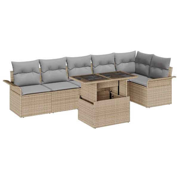 vidaXL Aia Diivanikomplekt 7 tk Beež [S&uuml;nteetiline]: Pol&uuml; Rattan