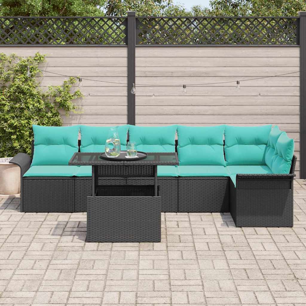 Tuin Sofa Set met kussen met opslag 7 pcs Zwart Poly riet - Afbeelding 3