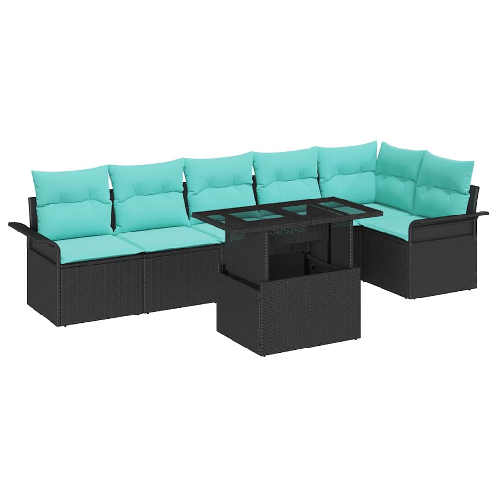 Tuin Sofa Set met kussen met opslag 7 pcs Zwart Poly riet - Afbeelding 2