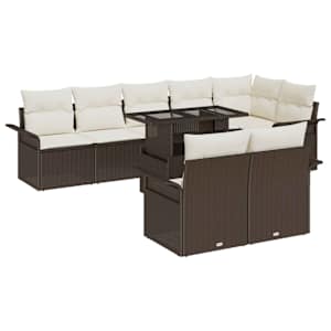 vidaXL Aia Diivanikomplekt 9 tk Pruun [S&uuml;nteetiline]: Pol&uuml; Rattan