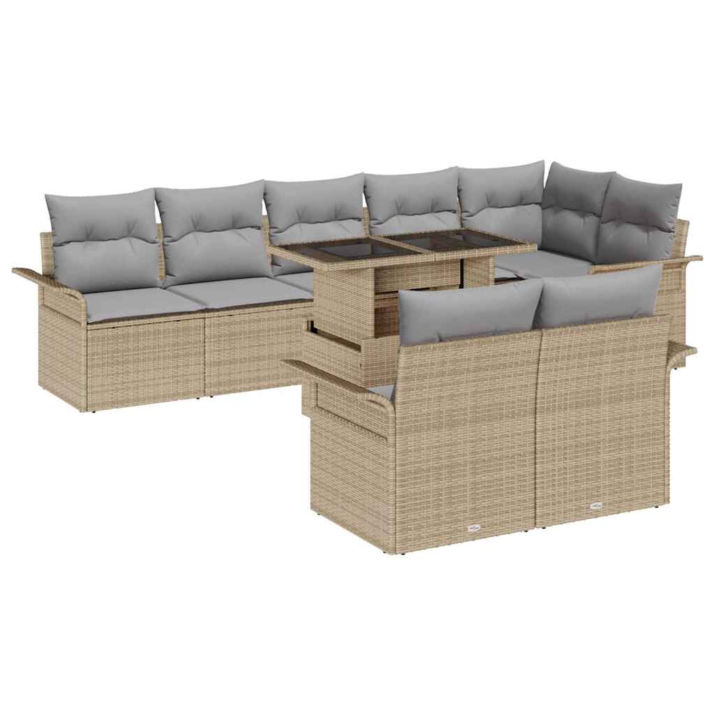 9 Piece Garden Sofa Set with Cushions Beige Poly Rattan, vidaXL 2-Seater Garden Sofa with Storage & Cushions Beige Poly Rattan