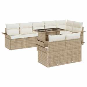 vidaXL Aia Diivanikomplekt 9 tk Beež [S&uuml;nteetiline]: Pol&uuml; Rattan