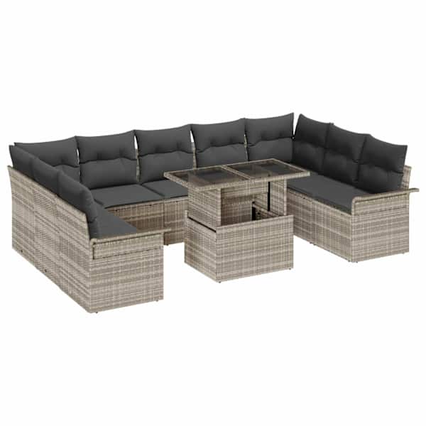 vidaXL Aia Diivanikomplekt 10 tk Helehall Pol&uuml; Rattan