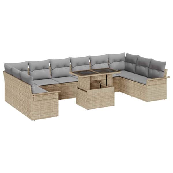 vidaXL Aia Diivanikomplekt 11 tk Beež Pol&uuml; Rattan