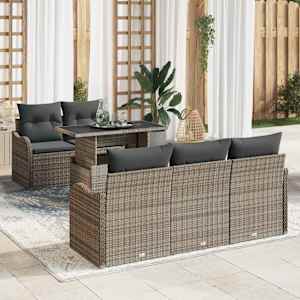 Vrtna sedežna garnitura z blazino 6 pcs Siva Poliratan