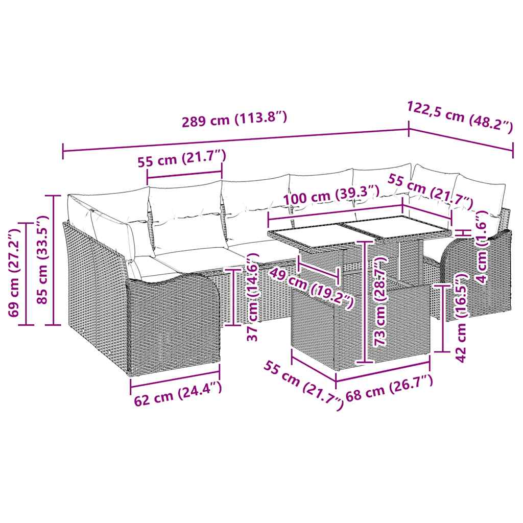 Sada zahradních pohovek s polštářem 8 pcs Béžová Poly Ratan - obrázek 15