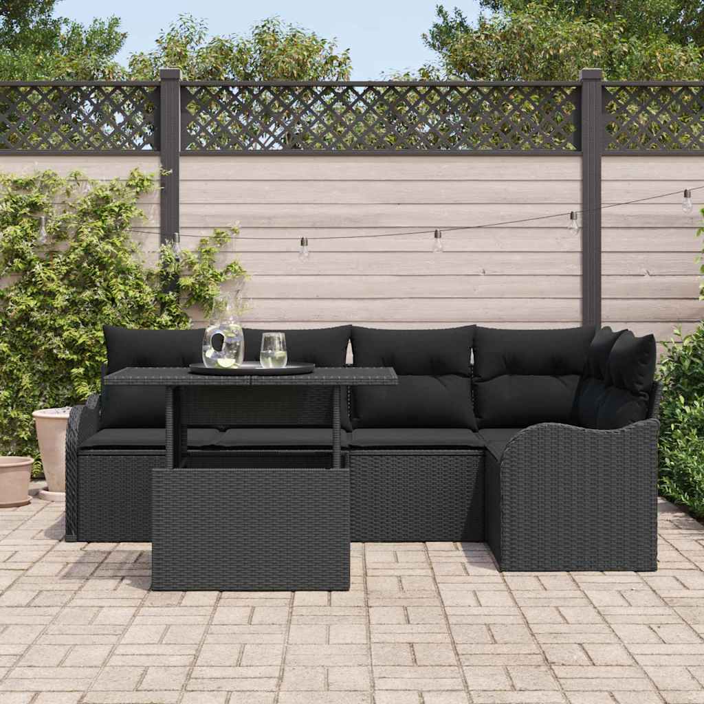 Garden Sofa Set with Cushion Manual 6 pcs Black Poly Rattan 3357206