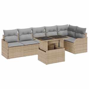 vidaXL Aia Diivanikomplekt 7 tk Beež Pol&uuml; Rattan