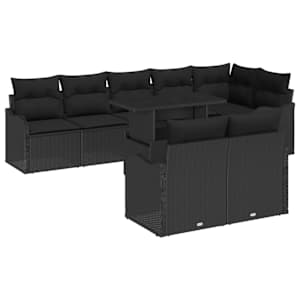 vidaXL Aia Diivanikomplekt 9 tk Must Pol&uuml; Rattan