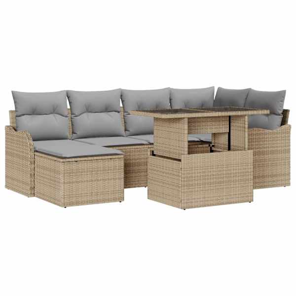 vidaXL Aia Diivanikomplekt 7 tk Beež [S&uuml;nteetiline]: Pol&uuml; Rattan