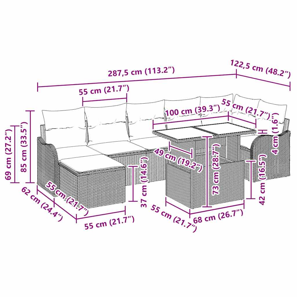 Sada zahradních pohovek s polštářem 8 pcs Černá Poly ratan - obrázek 17