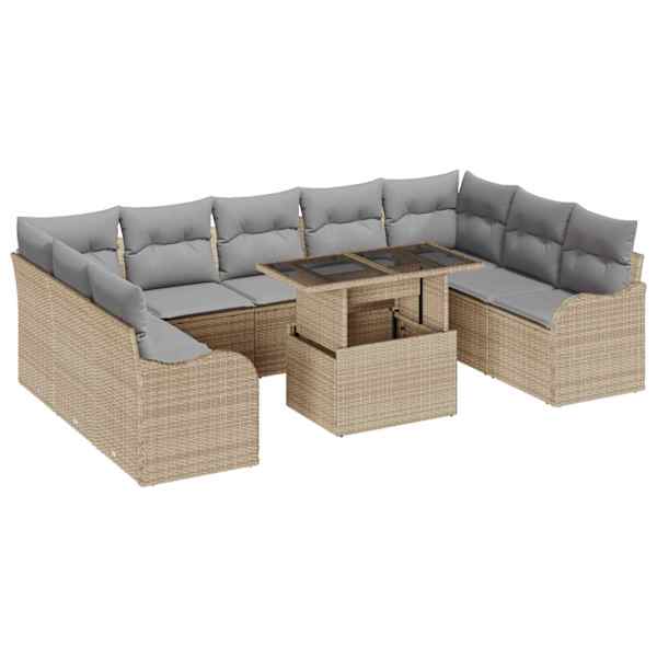 vidaXL Aia Diivanikomplekt 10 tk 9-Istekohtade arv Beež Pol&uuml; Rattan