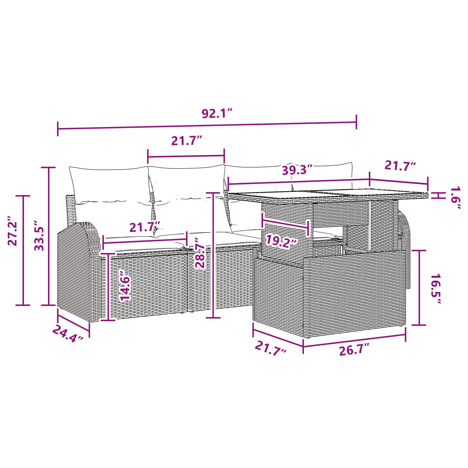 Tuin Sofa Set met kussen met kussen 5 pcs Bruin Poly Rattan - Afbeelding 9