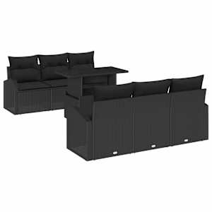 Sada zahradních pohovek s polštářem 7 pcs Černá Poly Ratan - obrázek 2