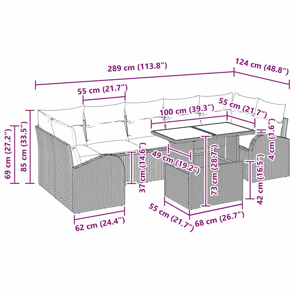 Sada zahradních pohovek s polštářem 8 pcs Béžová Poly Ratan - obrázek 15