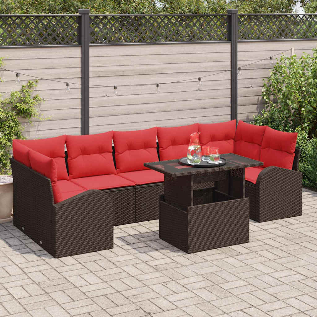 vidaXL Gartensofa-set mit Kissen mit Speicher 8 pcs Braun Poly Rattan