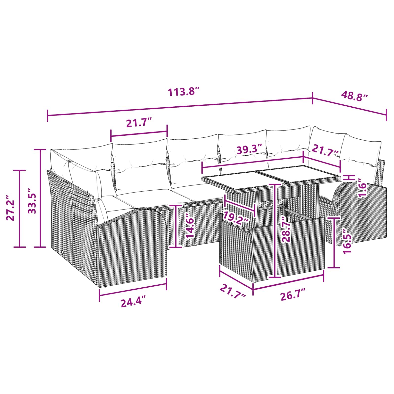 Tuin Sofa Set met kussen met opslag 8 pcs Bruin Poly Rattan - Afbeelding 10