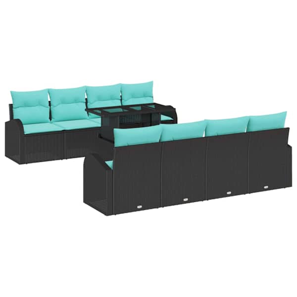 vidaXL Aia Diivanikomplekt 9 tk Must Pol&uuml; Rattan