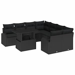 Sada zahradních pohovek s polštářem 9 pcs Černá Poly Ratan - obrázek 2