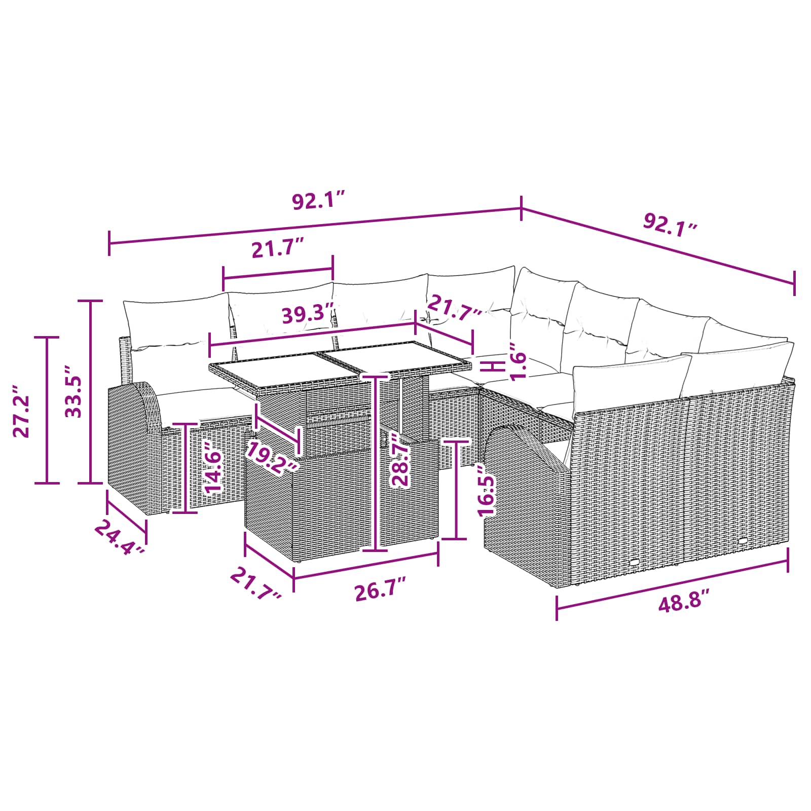 Tuin Sofa Set met kussen met opslag 9 pcs Bruin Poly Rattan - Afbeelding 10