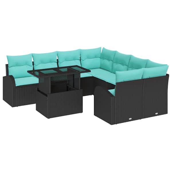 vidaXL Aia Diivanikomplekt 9 tk Must Pol&uuml; Rattan