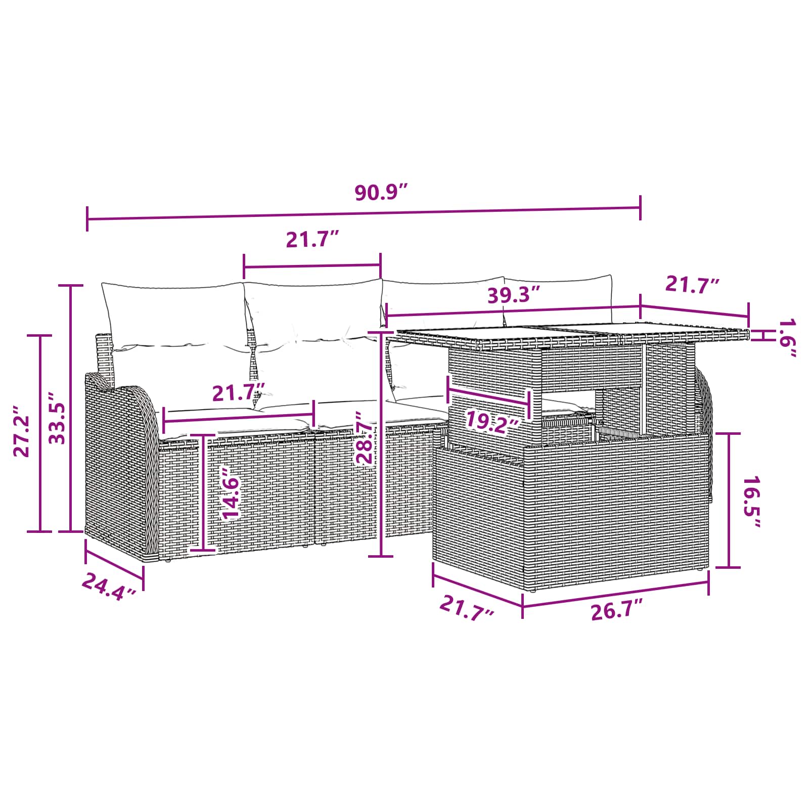 Tuin Sofa Set met kussen met opslag 6 pcs Bruin Poly riet - Afbeelding 10