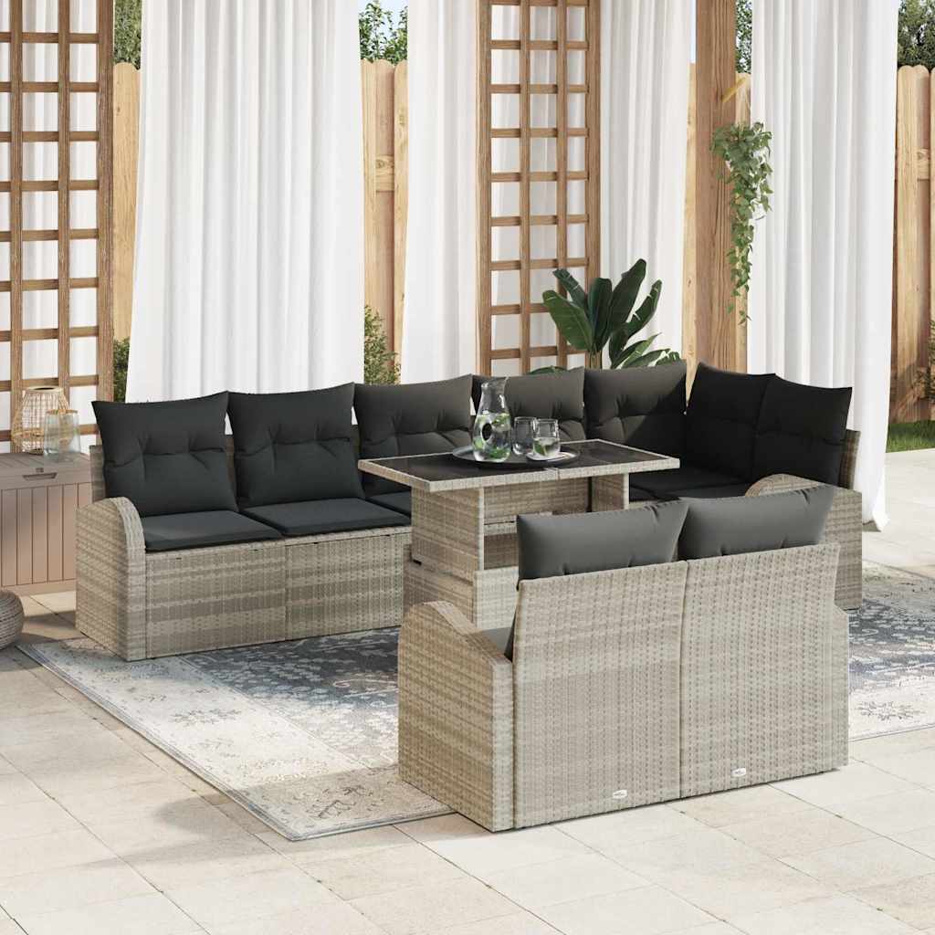 9 Часов Градински Диван с Възглавници Светло Сиво Poly Rattan, vidaXL 2-местен Градински Диван със Съхранение и Възглавници Светло Сиво Poly Rattan