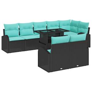 Sada zahradních pohovek s úložištěm 9 pcs Černá Poly ratan - obrázek 2