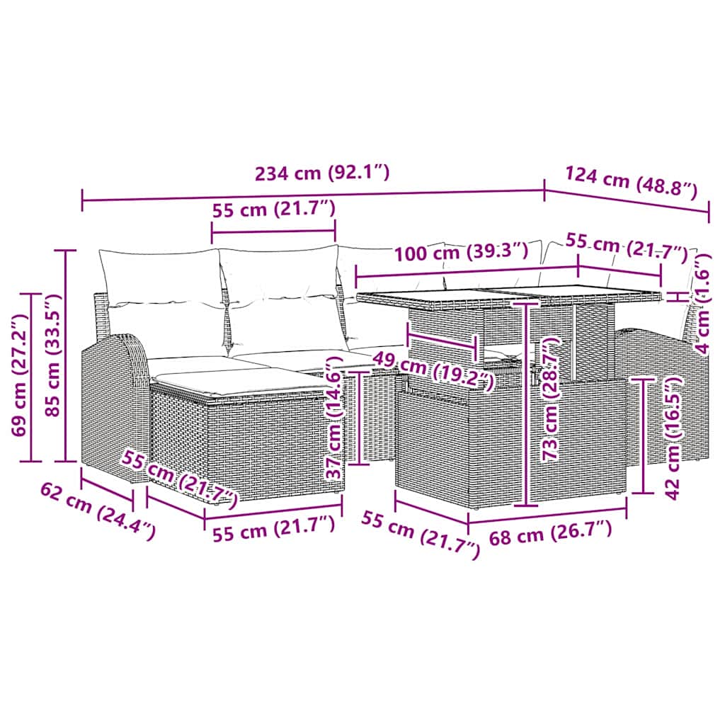 Sada zahradních pohovek s úložištěm 7 pcs Černá Poly ratan - obrázek 17
