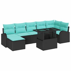 Sada zahradních pohovek s polštářem 8 pcs Černá Poly ratan - obrázek 2