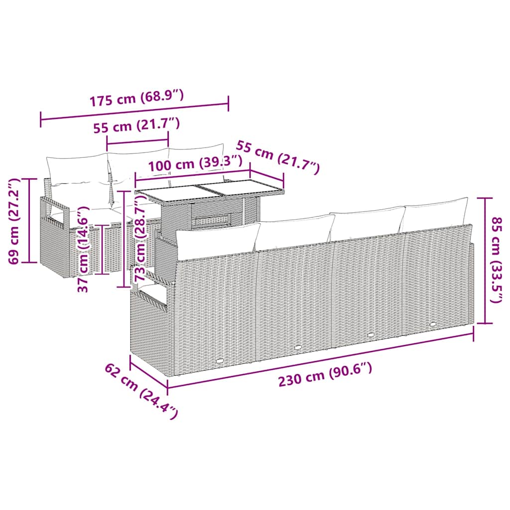 Vrtna sedežna garnitura s shranjevanjem 8 pcs Črna Poly ratan - slika 13
